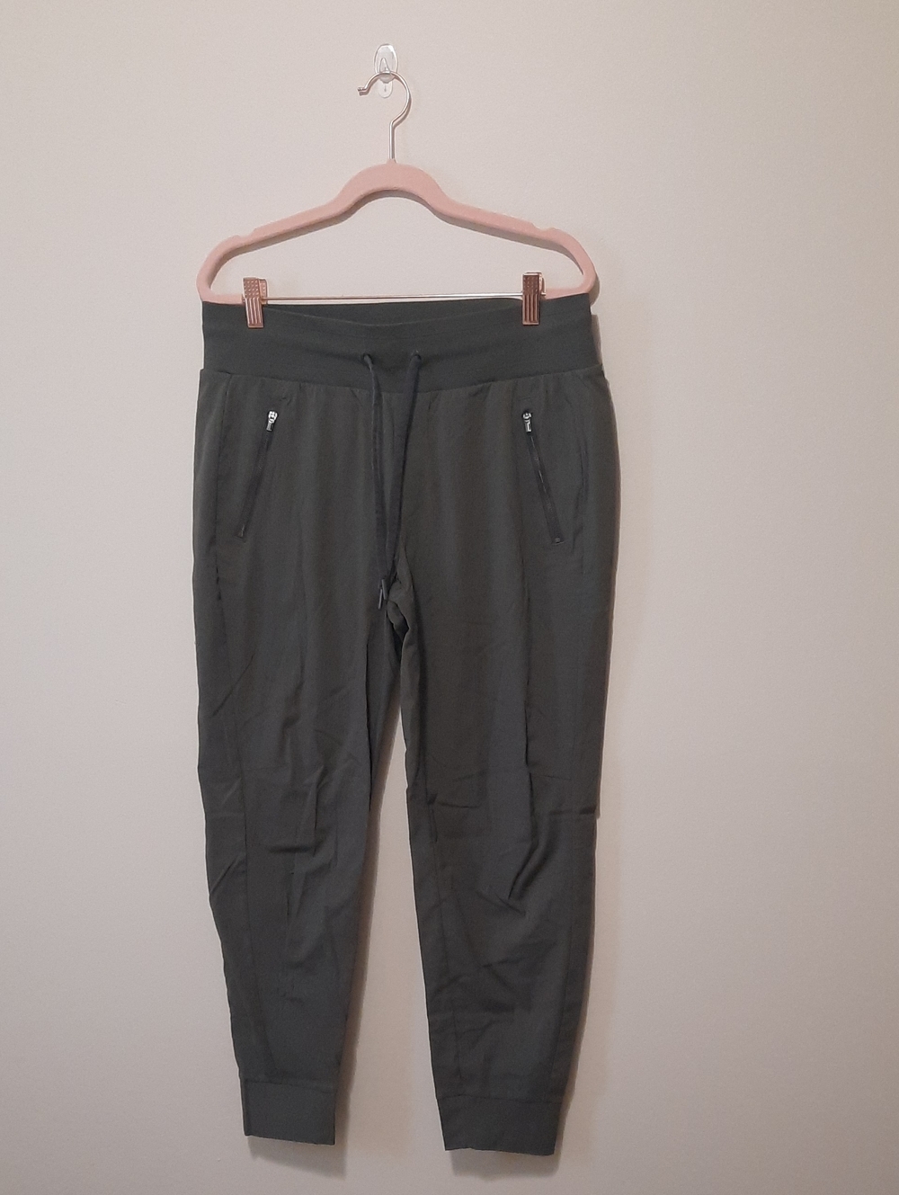 Athleta Olive Green Drawstring Joggers with Zipper Pockets